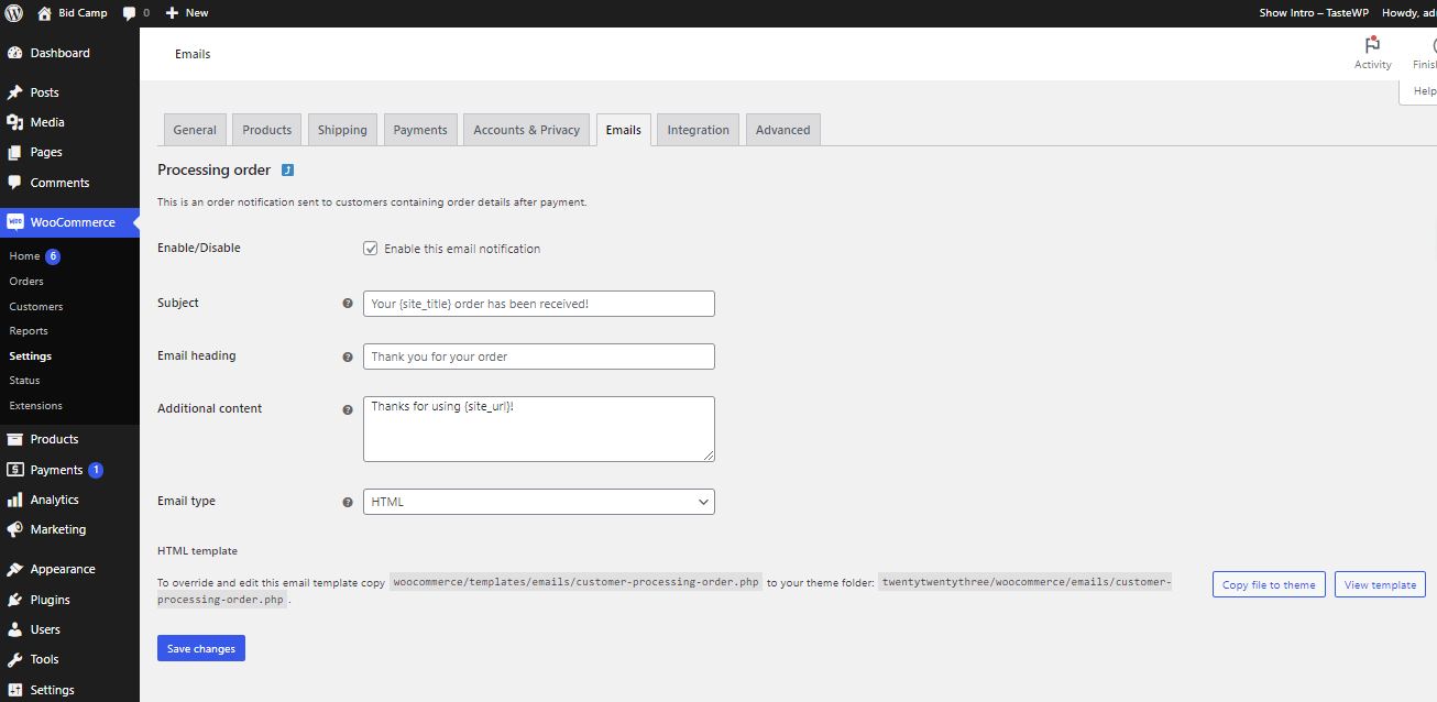woocommerce email settings woocommerce email settings