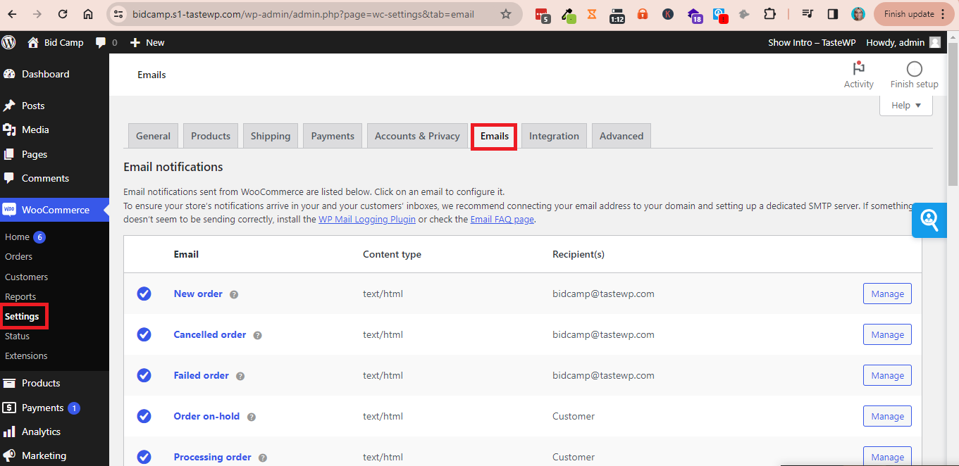 woocommerce email settings woocommerce email settings